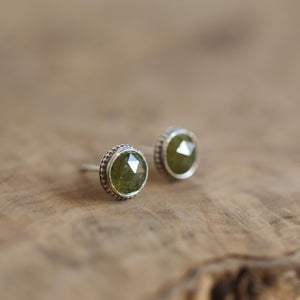 Green Garnet Earrings - Garnet Posts - .925 Sterling Silver - Silversmith