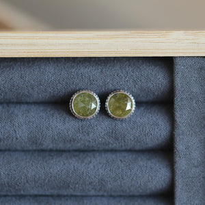 Green Garnet Earrings - Garnet Posts - .925 Sterling Silver - Silversmith