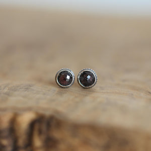 Red Garnet Earrings - Red Garnet Posts - .925 Sterling Silver - Silversmith