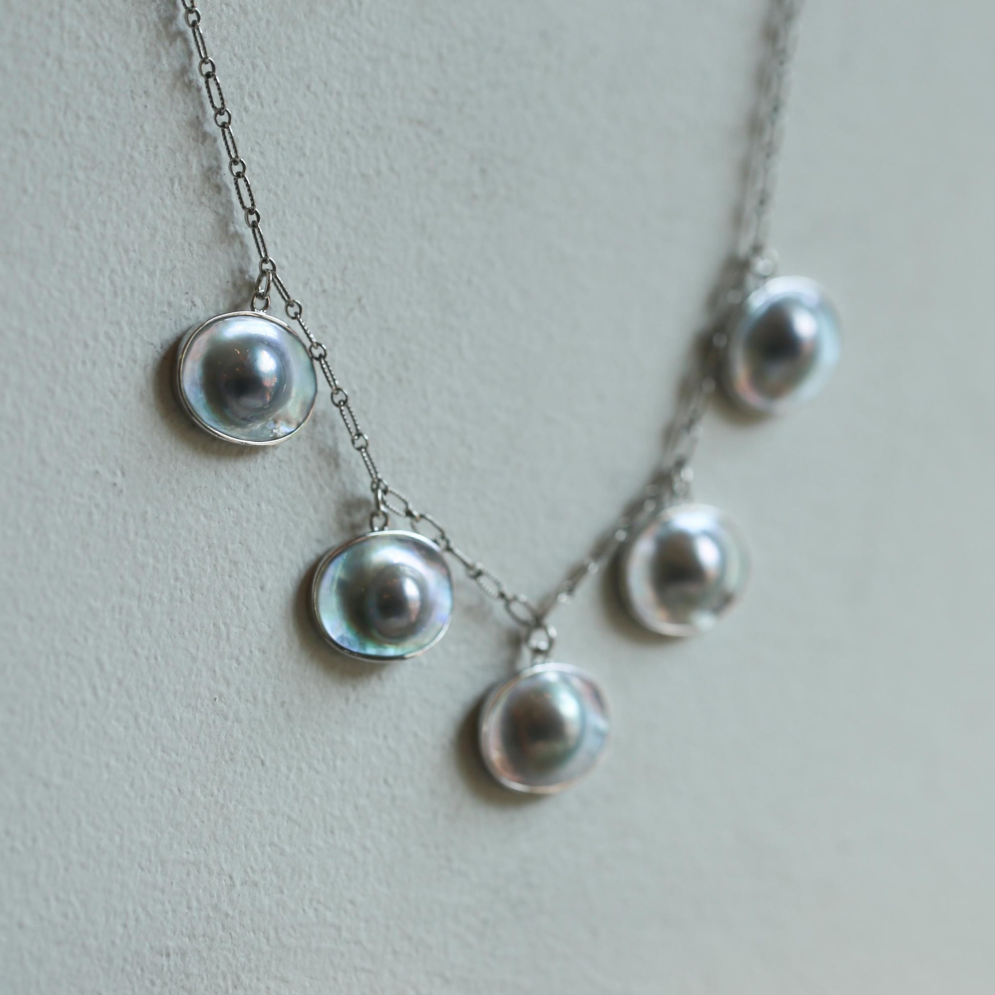 Blister Pearl Sterling Silver Necklace - Freshwater Pearl Necklace - Oxidized Sterling Silver