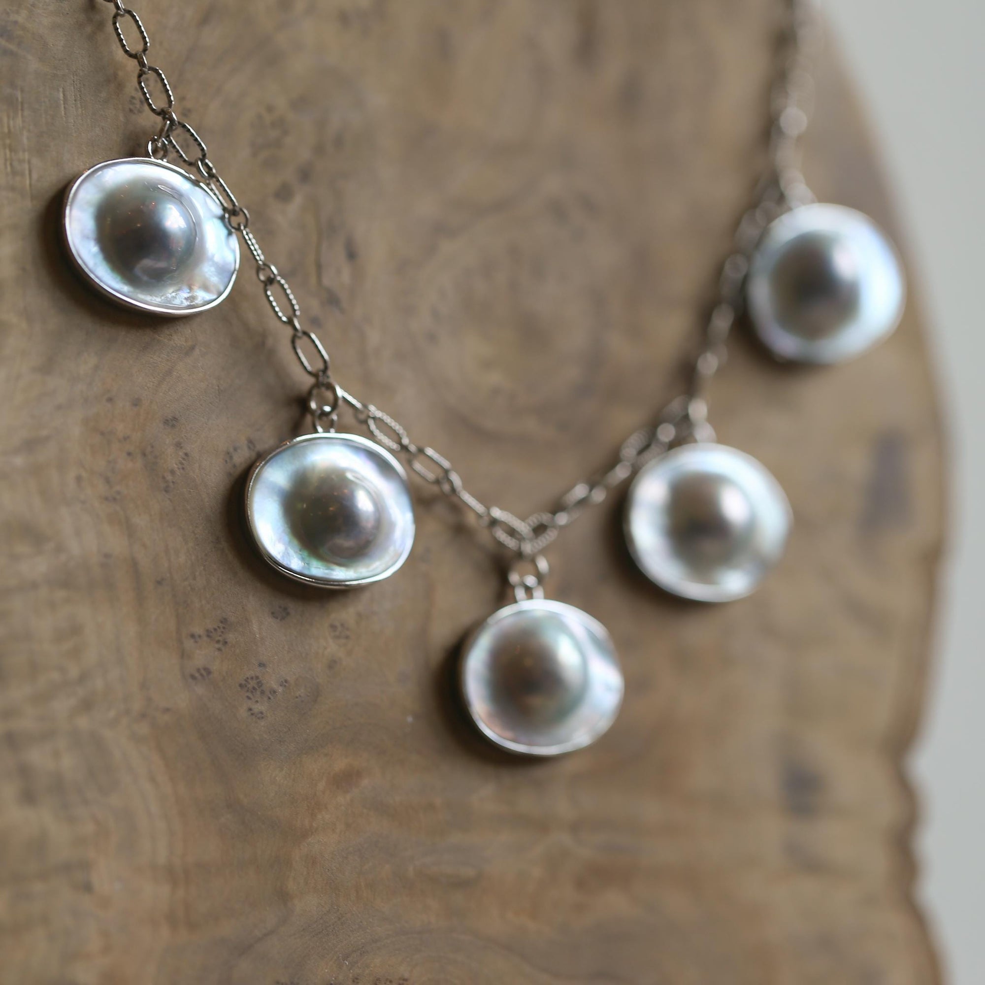 Blister Pearl Sterling Silver Necklace - Freshwater Pearl Necklace - Oxidized Sterling Silver