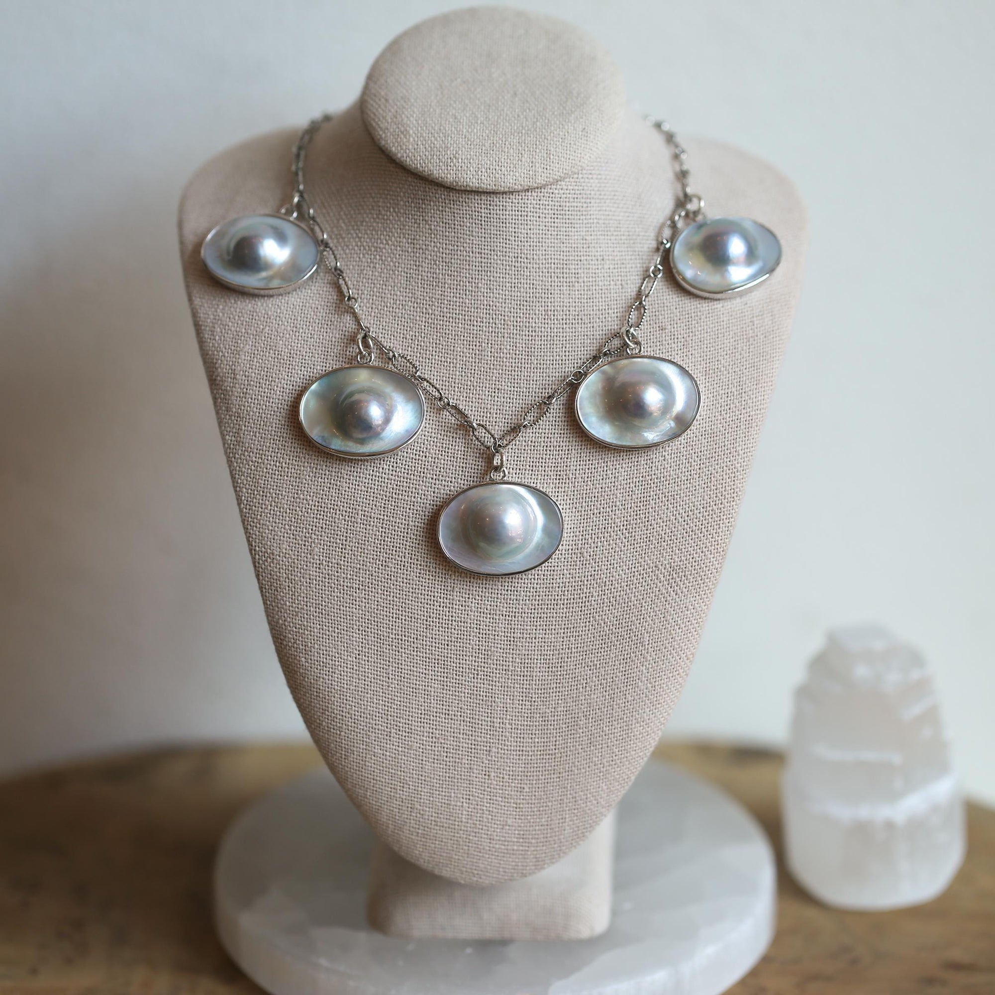 Blister Pearl Sterling Silver Necklace - Freshwater Pearl Necklace - Oxidized Sterling Silver