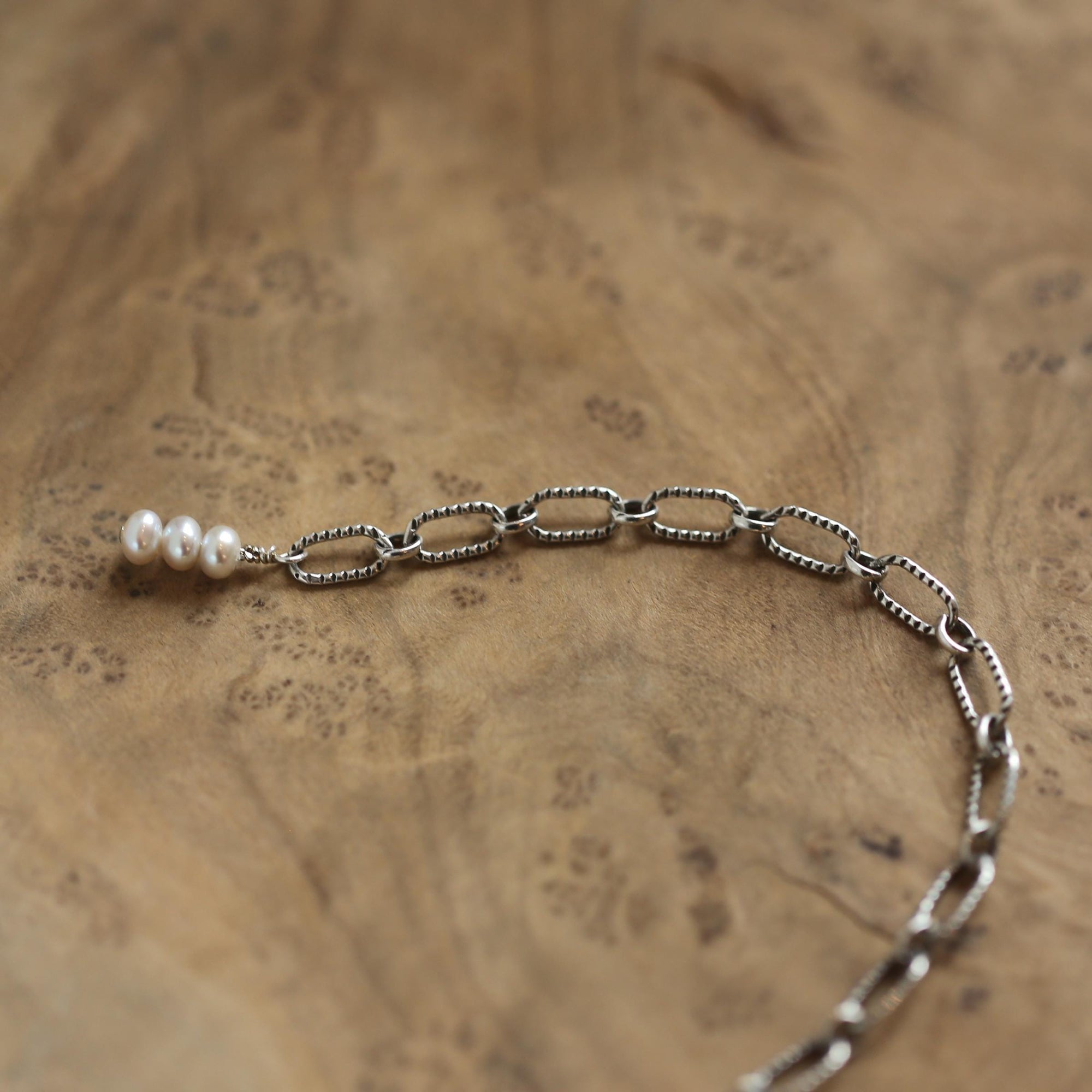 Blister Pearl Sterling Silver Necklace - Freshwater Pearl Necklace - Oxidized Sterling Silver
