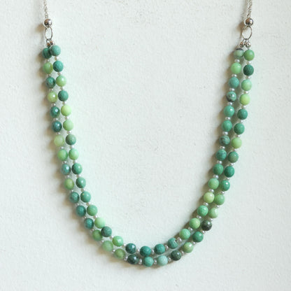 Chrysoprase Double Strand Necklace - .925 Sterling Silver - Green Chrysoprase Jewelry