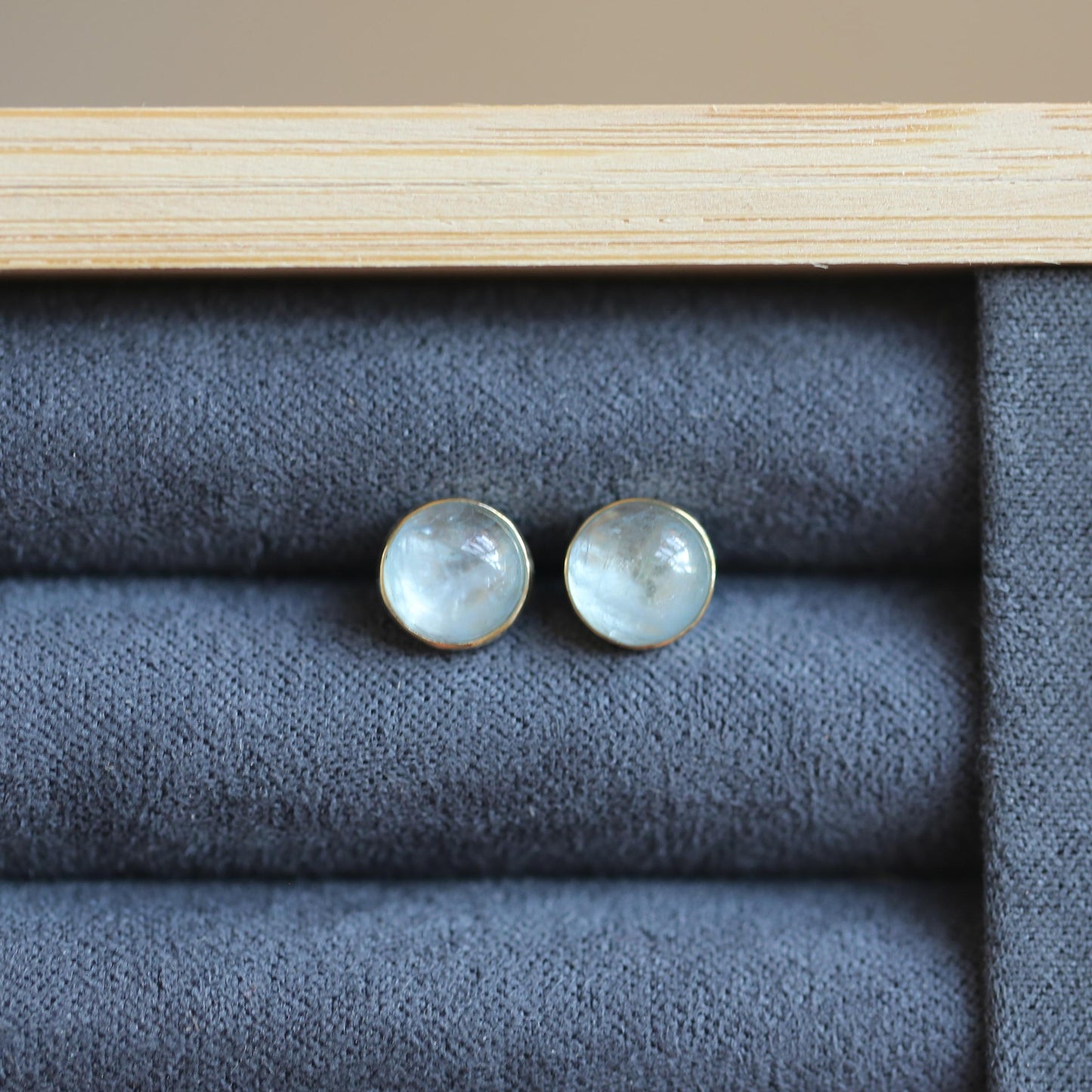Aquamarine Stud Earrings – 14K Gold Bezel, Sterling Silver Posts