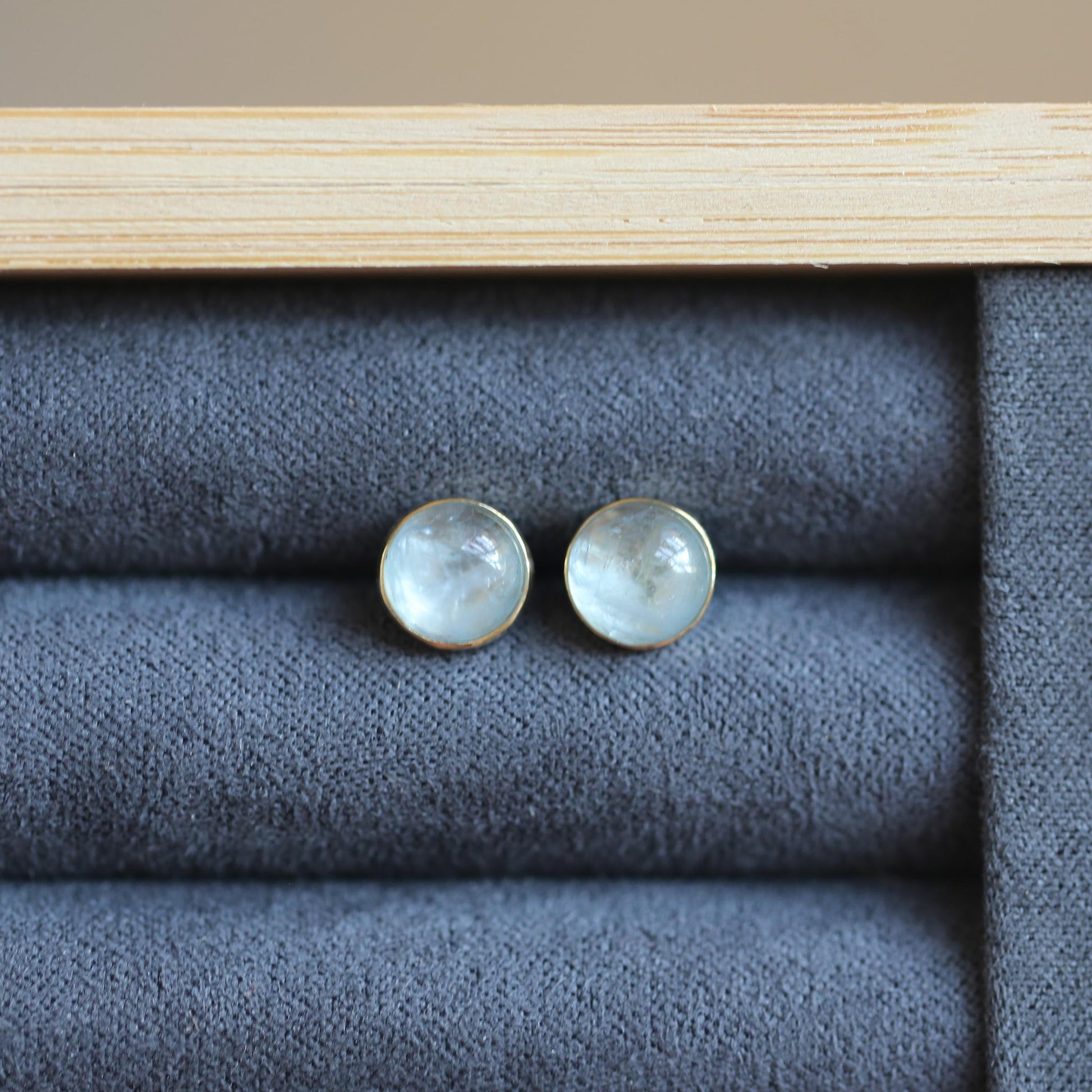 Aquamarine Stud Earrings – 14K Gold Bezel, Sterling Silver Posts