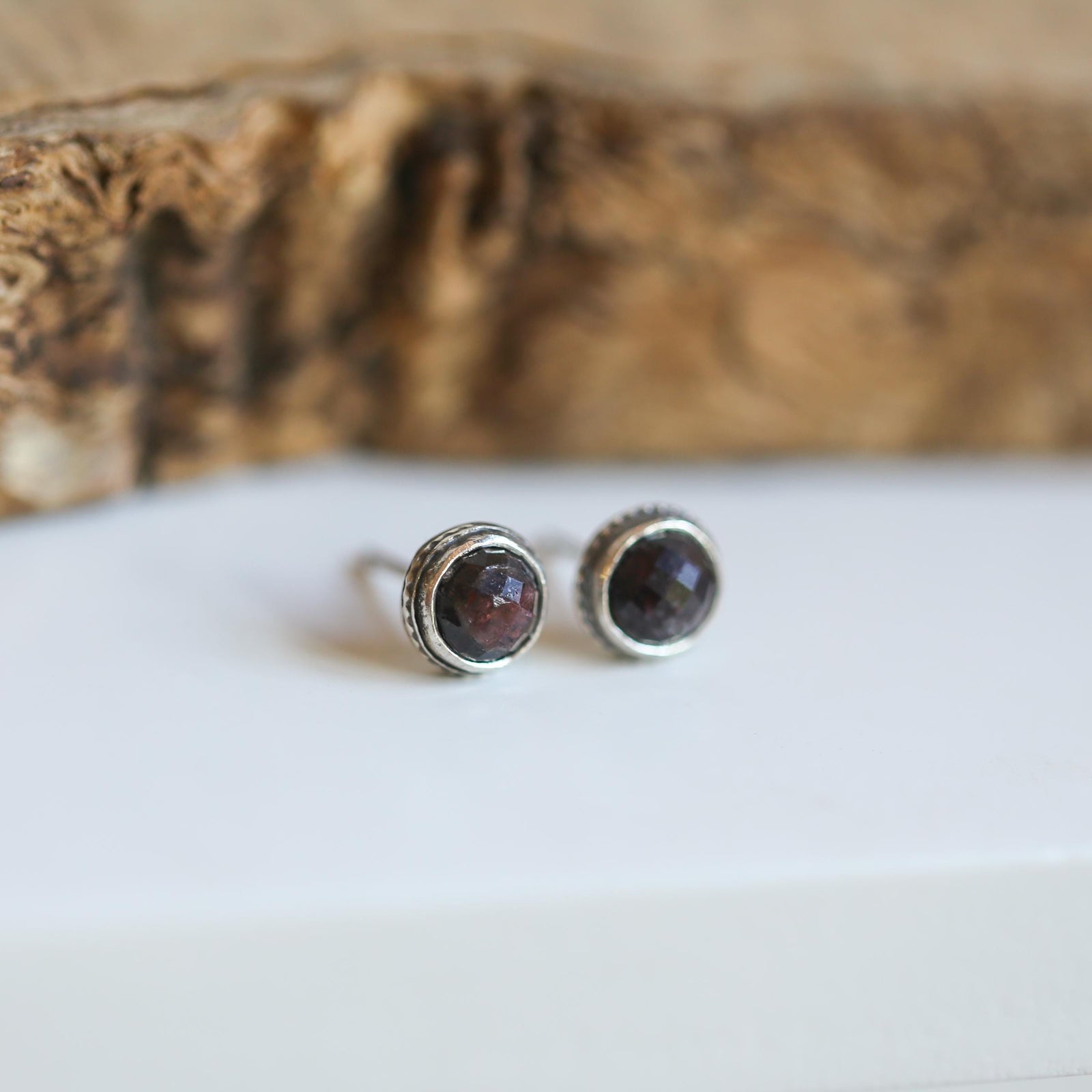 Red Garnet Earrings - Red Garnet Posts - .925 Sterling Silver - Silversmith