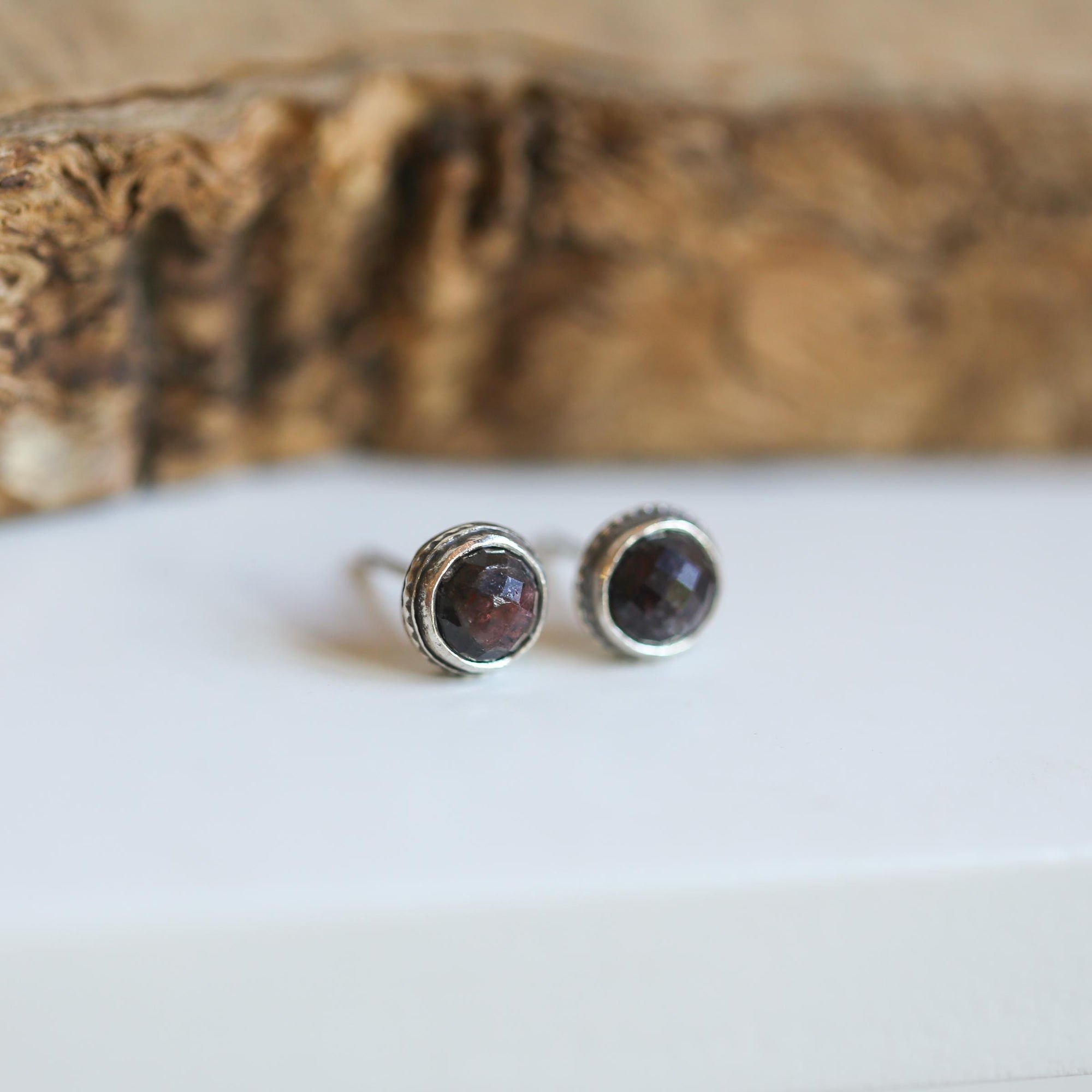 Red Garnet Earrings - Red Garnet Posts - .925 Sterling Silver - Silversmith