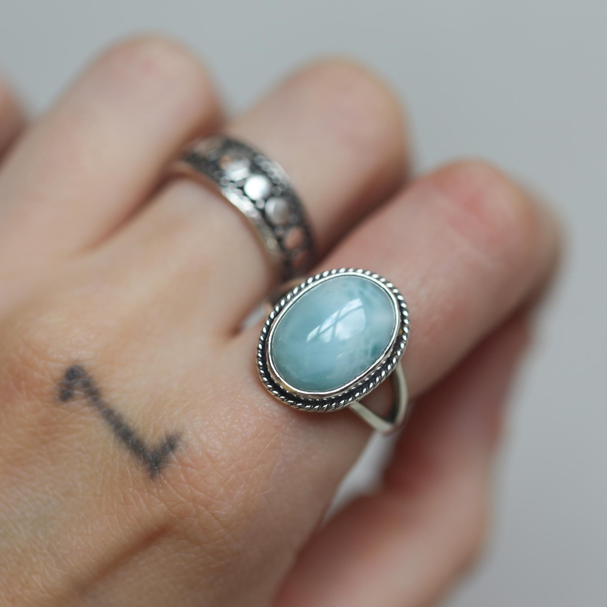 Larimar Boho Ring - .925 Sterling Silver - Larimar Ring - Choose Your Stone
