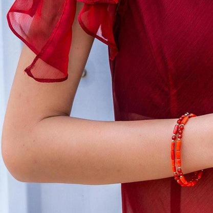 Mediterranean Red Coral Bracelet - Carnelian Beaded Bracelet - 14KGF