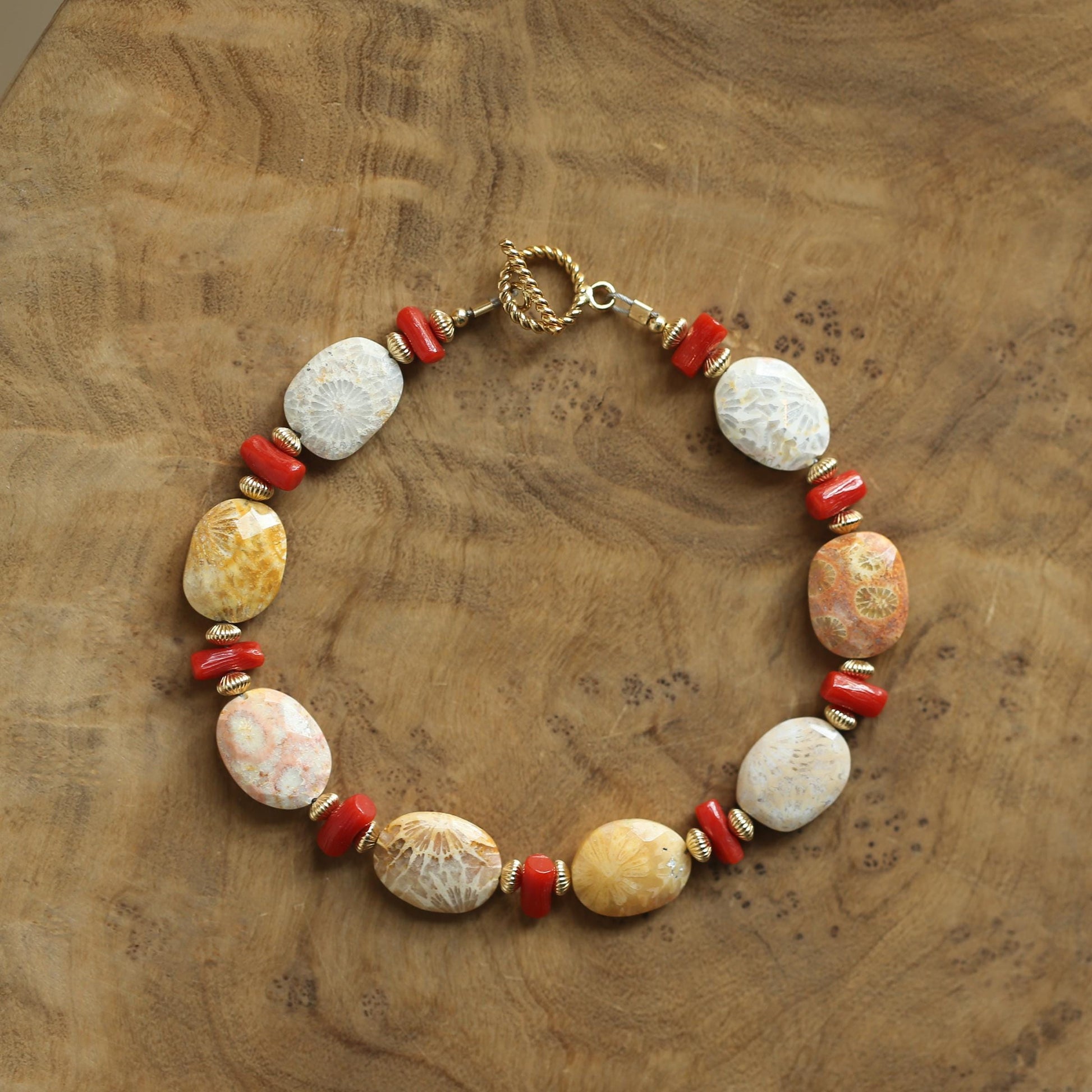 Fossilized Coral Bracelet | Beaded Jewelry | 14 KT Findings