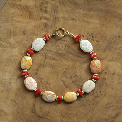 Fossilized Coral Bracelet | Beaded Jewelry | 14 KT Findings