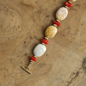 Fossilized Coral Bracelet - Mediterranean Red Coral Beads Bracelet - 14KGF - Gold Filled