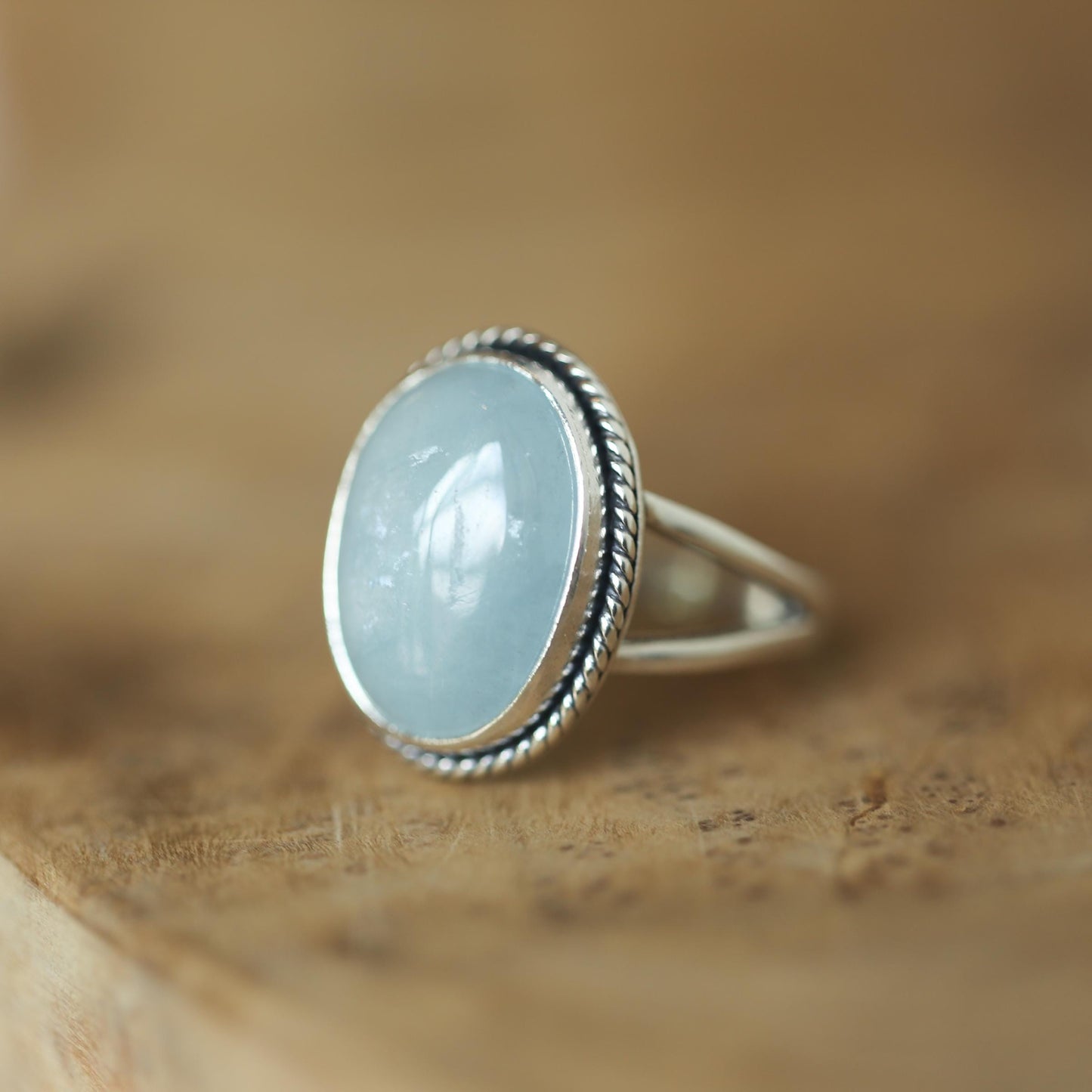 Sterling Silver AAA Aquamarine Boho Statement Ring – Twist Wire Split Shank