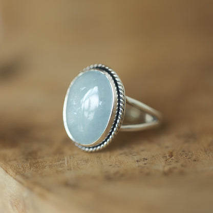 Sterling Silver AAA Aquamarine Boho Statement Ring – Twist Wire Split Shank