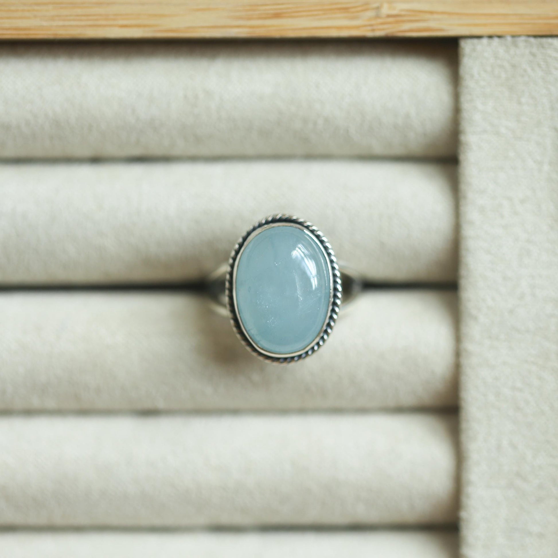 Sterling Silver AAA Aquamarine Boho Statement Ring – Twist Wire Split Shank