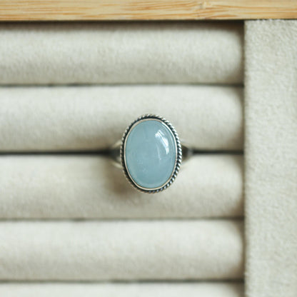 Sterling Silver AAA Aquamarine Boho Statement Ring – Twist Wire Split Shank