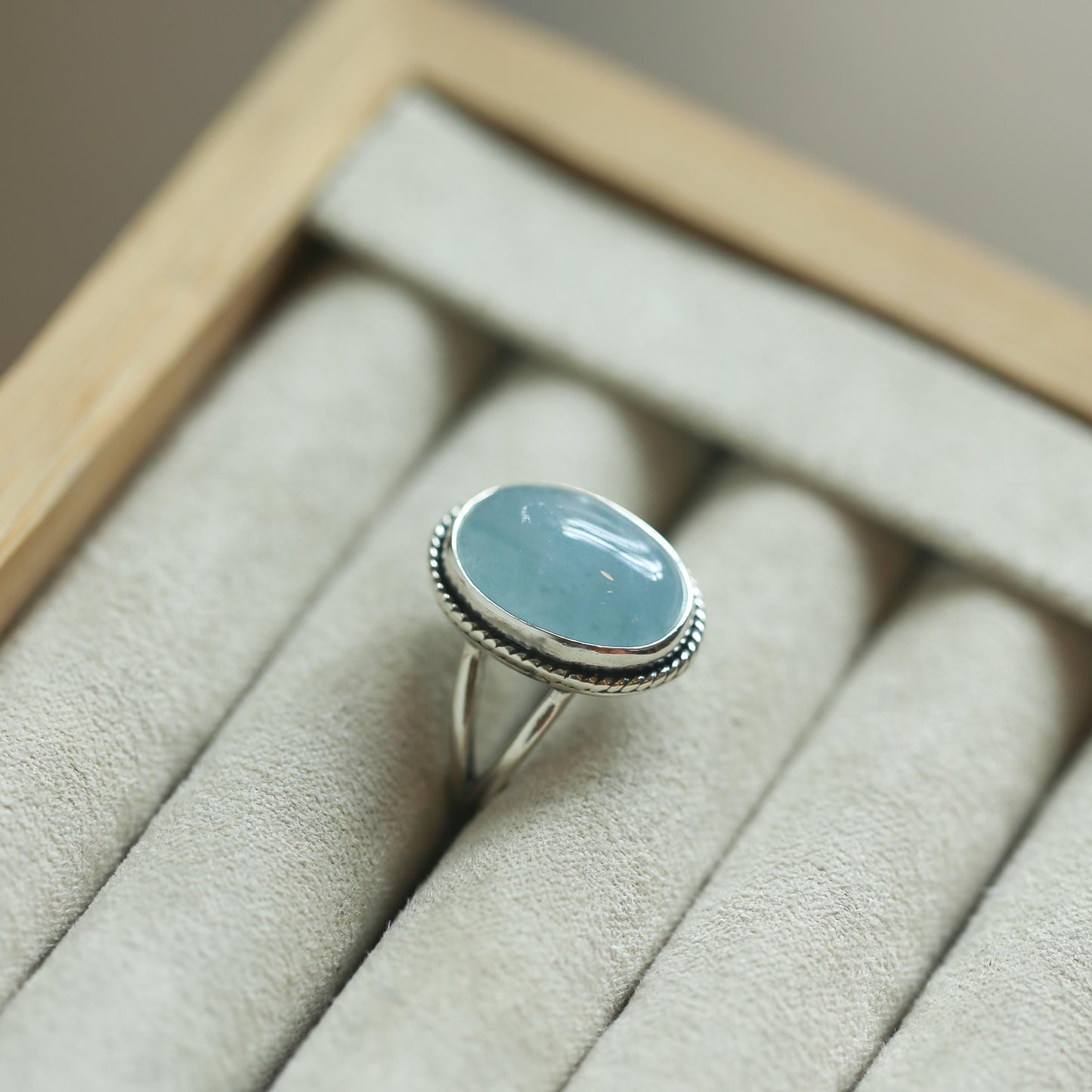 Sterling Silver AAA Aquamarine Boho Statement Ring – Twist Wire Split Shank