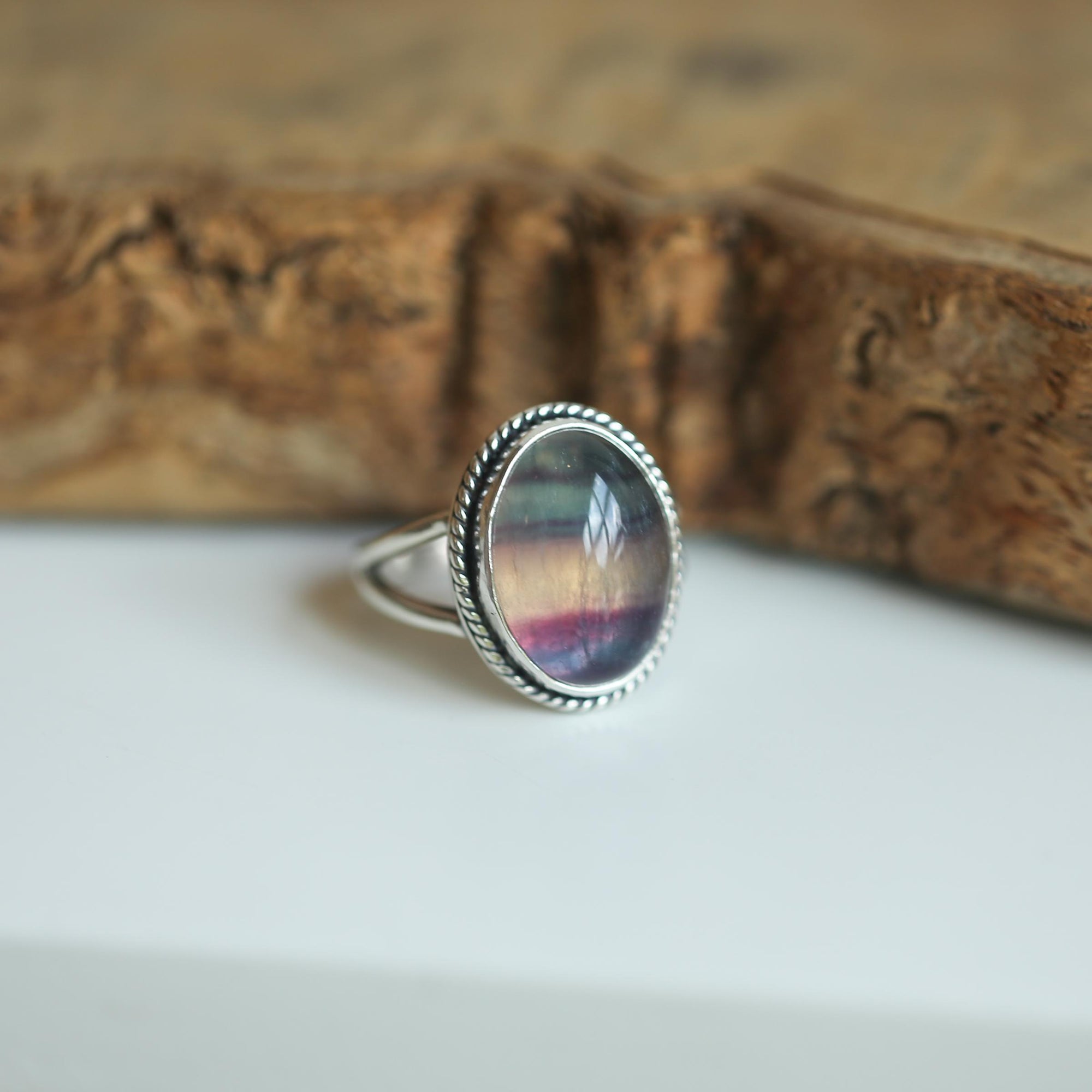Rainbow Fluorite Boho Ring - .925 Sterling Silver - Choose Your Stone