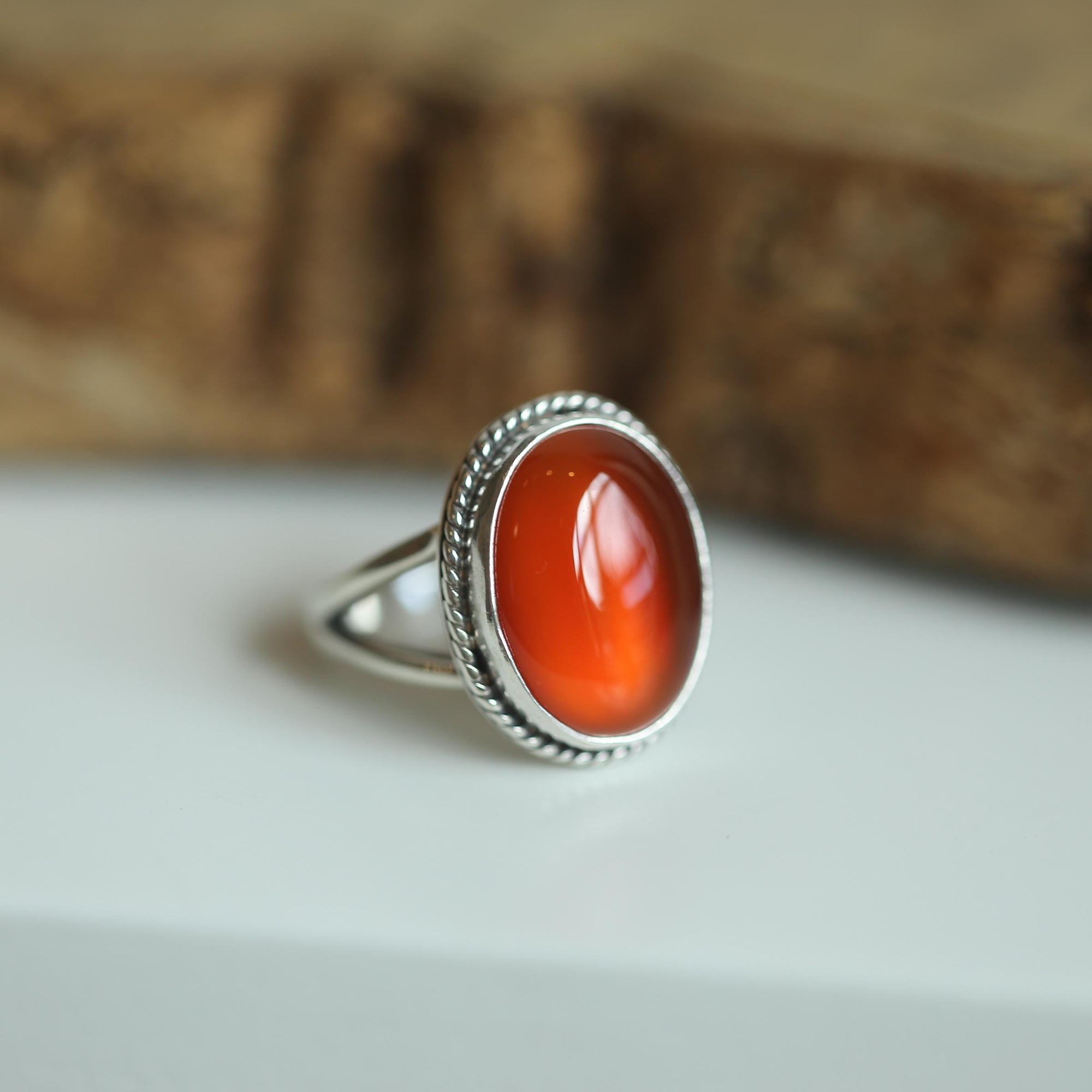 Orange Carnelian Boho Ring - Orange Carnelian Unisex Ring - Silversmith Ring