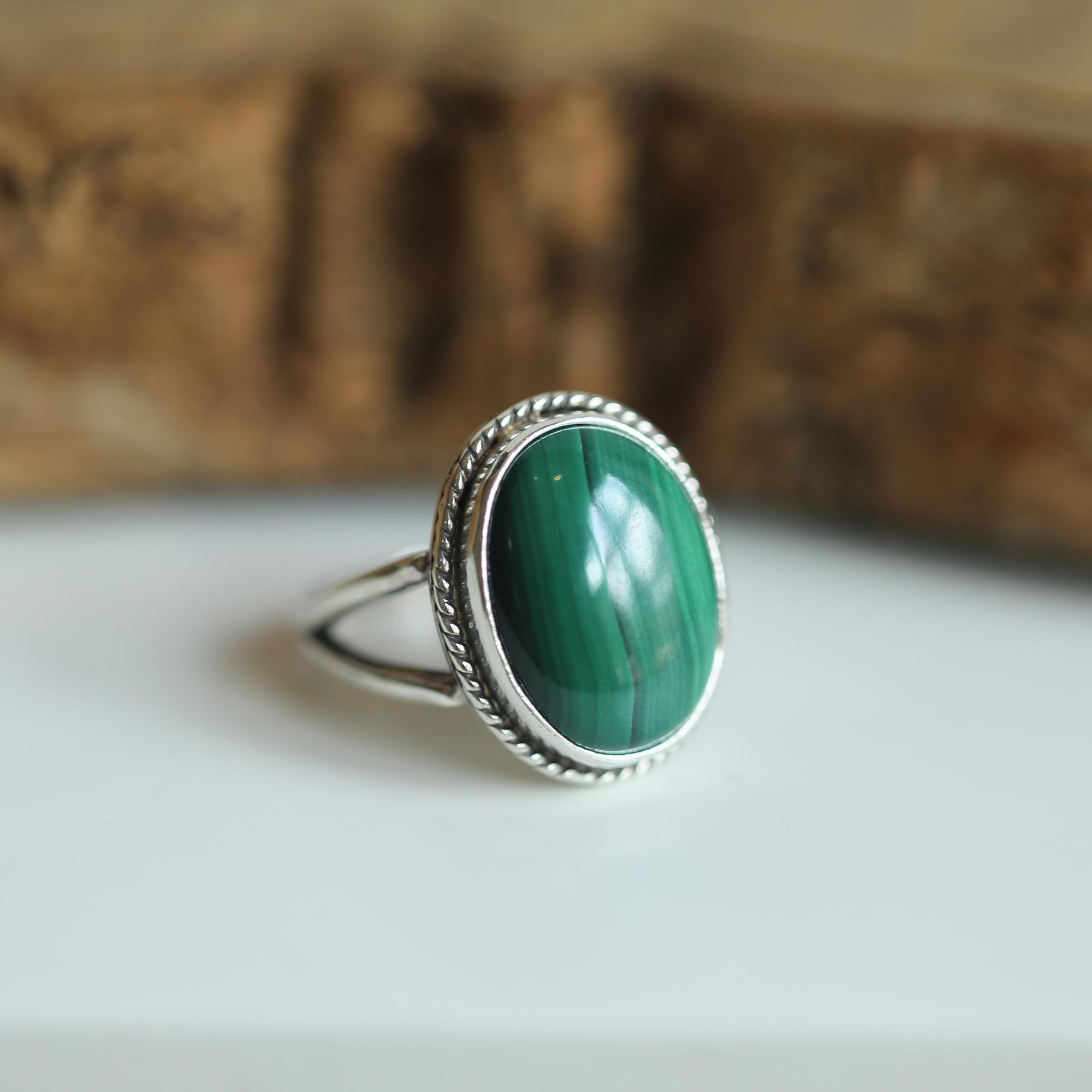 Malachite Boho Ring - Green Malachite Ring - Sterling Silver