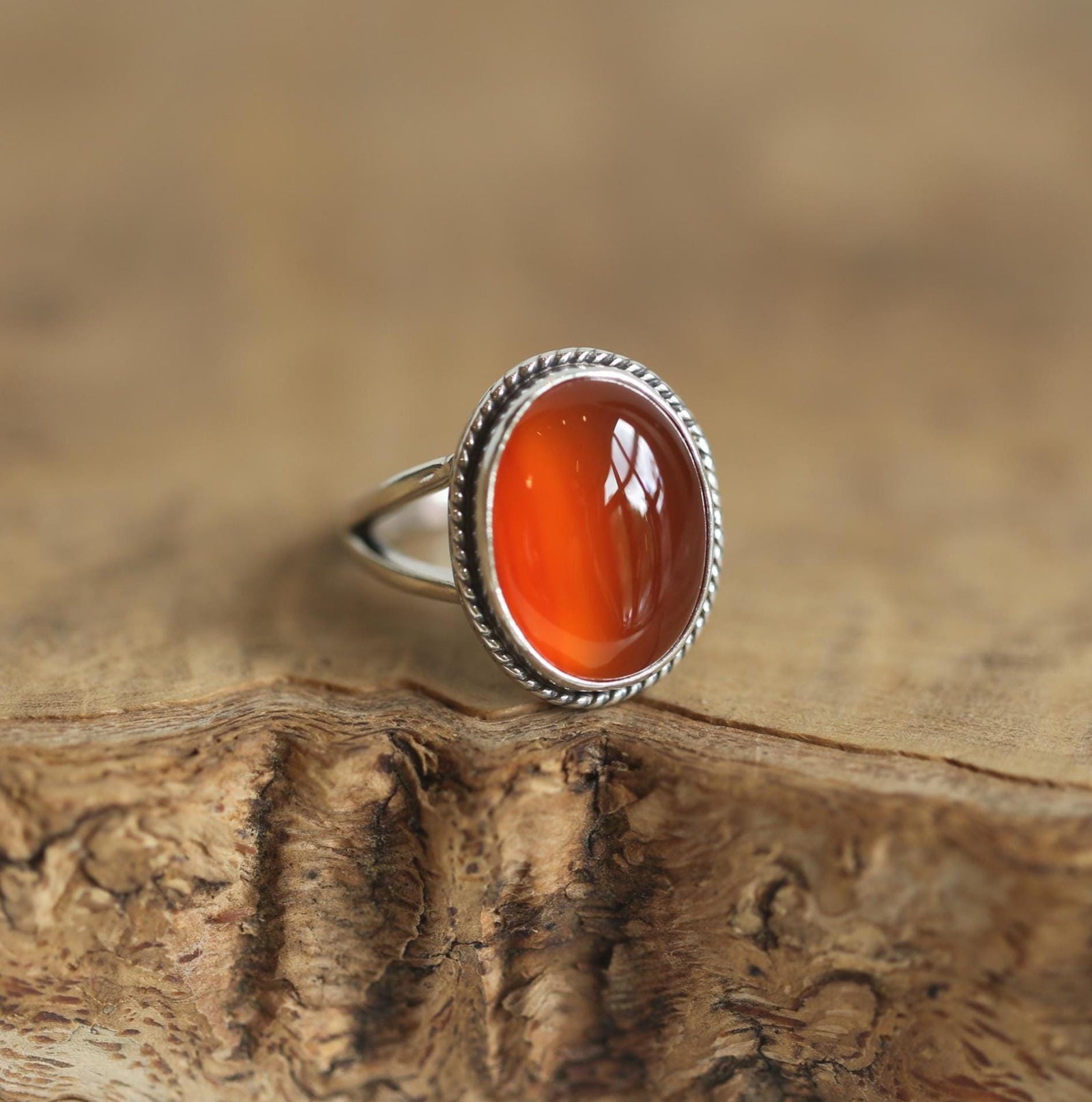 Orange Carnelian Boho Ring - Orange Carnelian Unisex Ring - Silversmith Ring