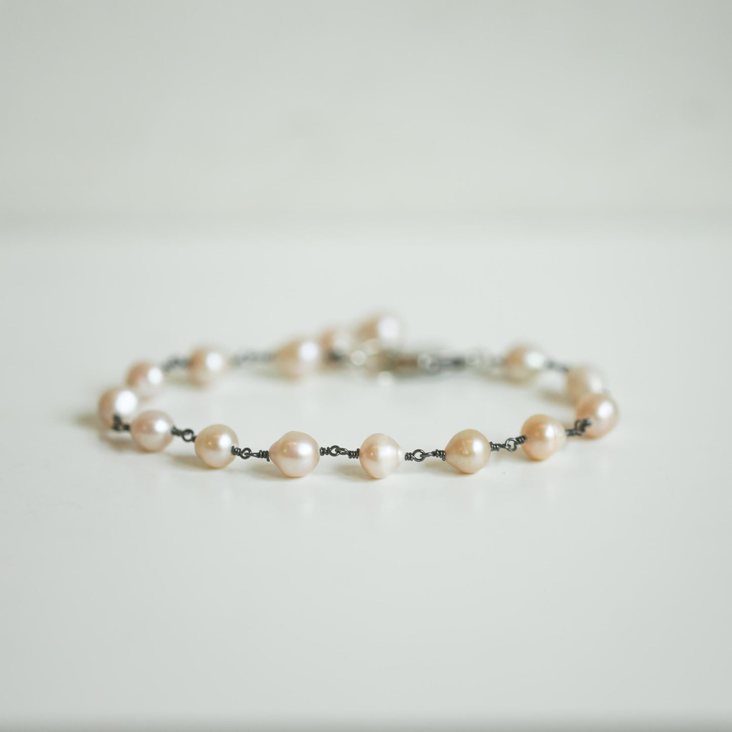 Rosarita Freshwater Pearl Bracelet - Oxidized Sterling Silver Pearl Rosary Chain