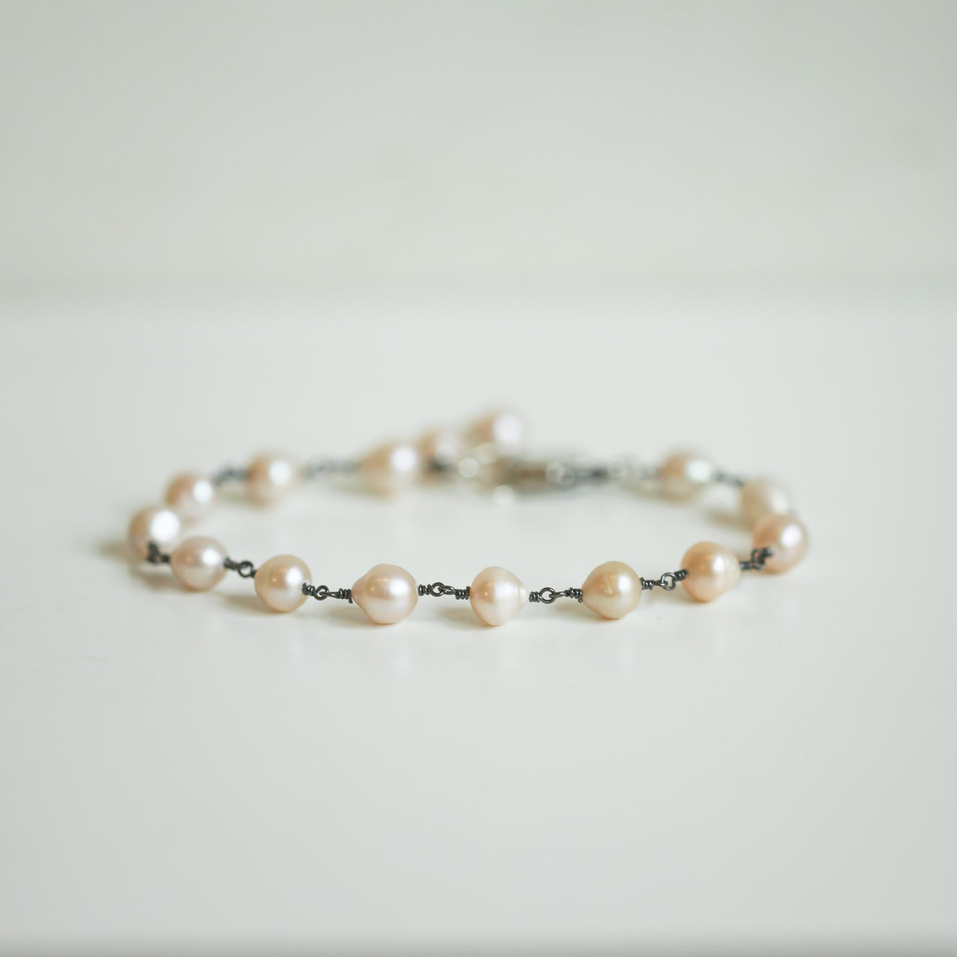 Rosarita Freshwater Pearl Bracelet - Oxidized Sterling Silver Pearl Rosary Chain
