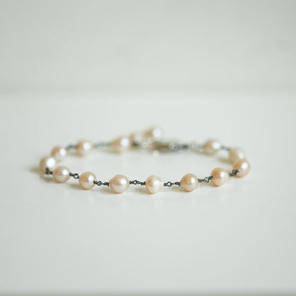 Rosarita Freshwater Pearl Bracelet - Oxidized Sterling Silver Pearl Rosary Chain