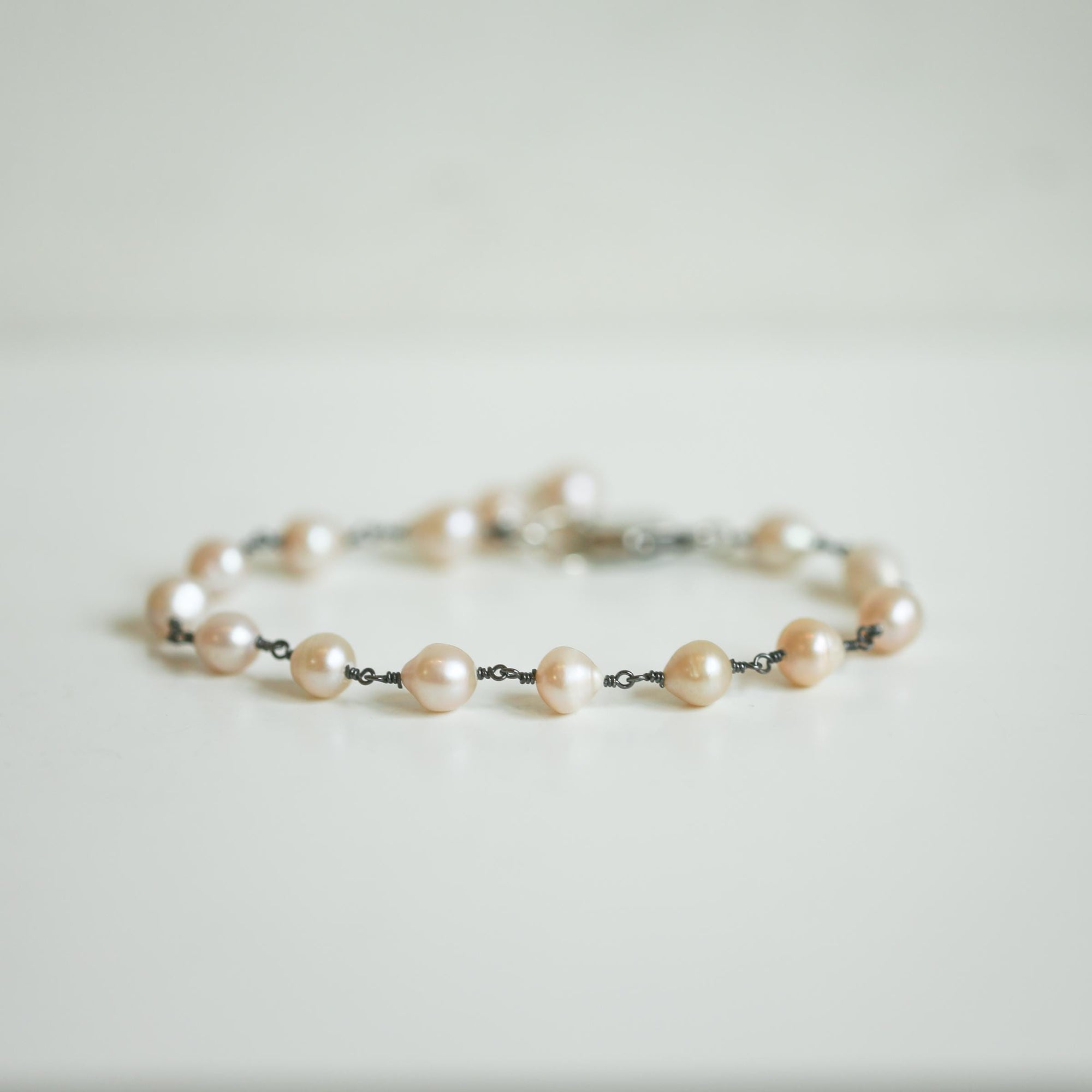 Rosarita Bracelet - Freshwater Pearl Necklace - Oxidized Sterling Silver