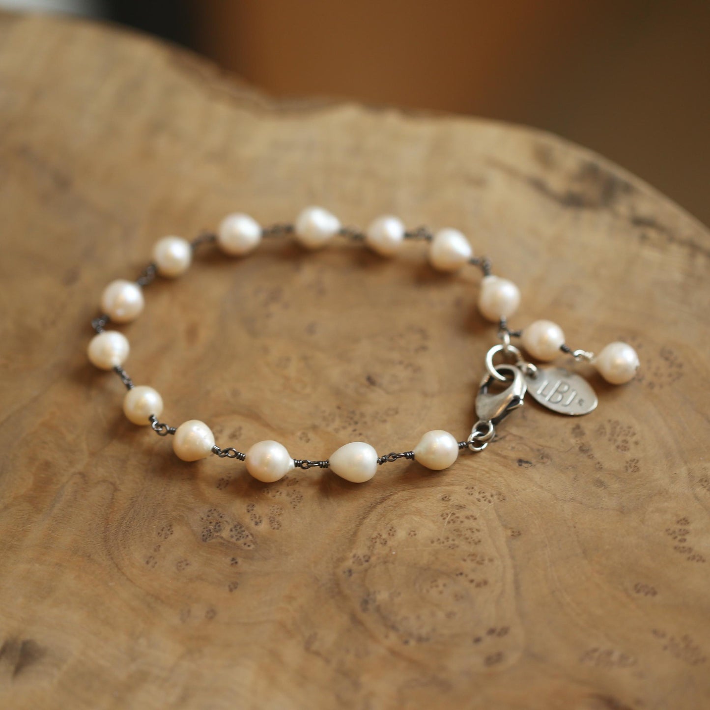 Rosarita Freshwater Pearl Bracelet - Oxidized Sterling Silver Pearl Rosary Chain