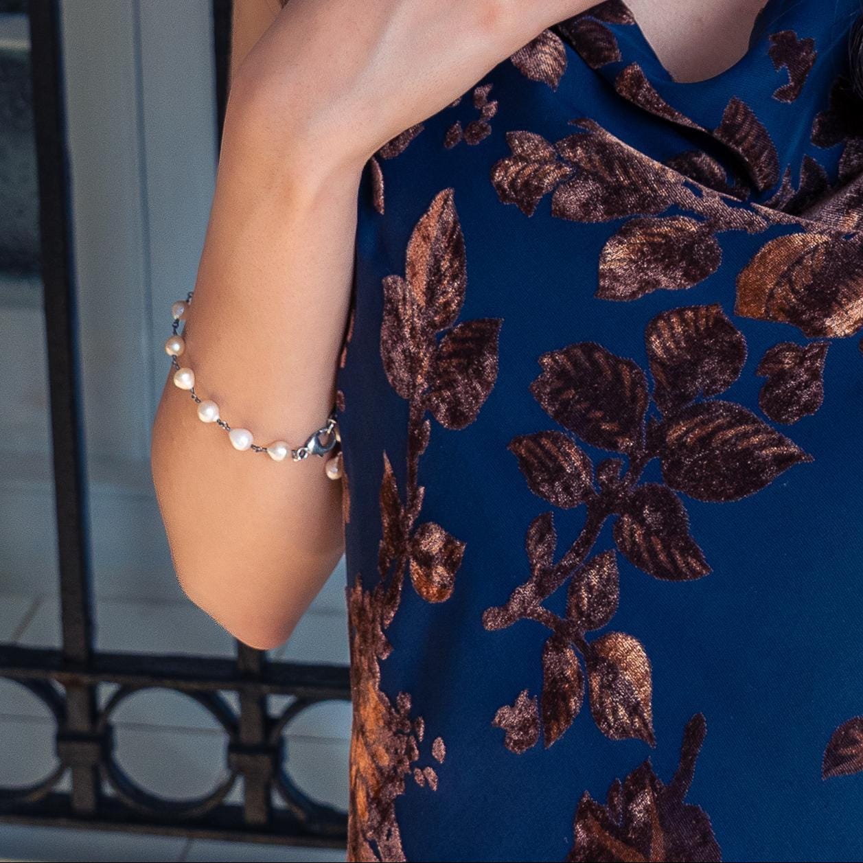 Rosarita Freshwater Pearl Bracelet - Oxidized Sterling Silver Pearl Rosary Chain