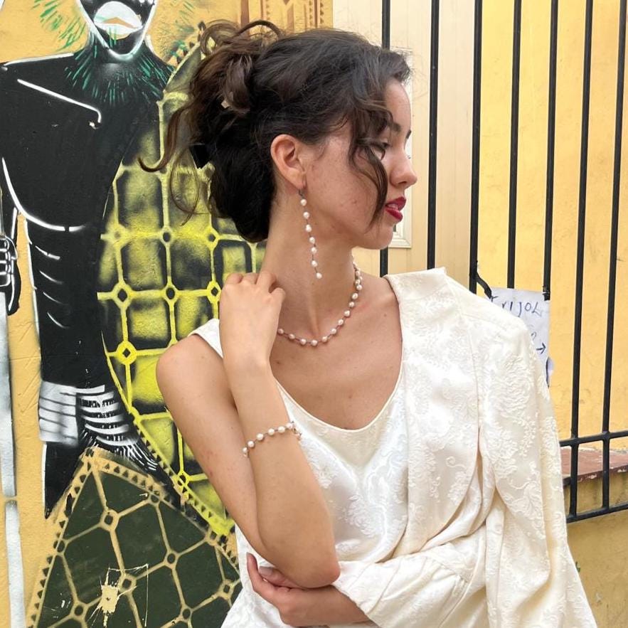 Rosarita Bracelet - Freshwater Pearl Necklace - Oxidized Sterling Silver