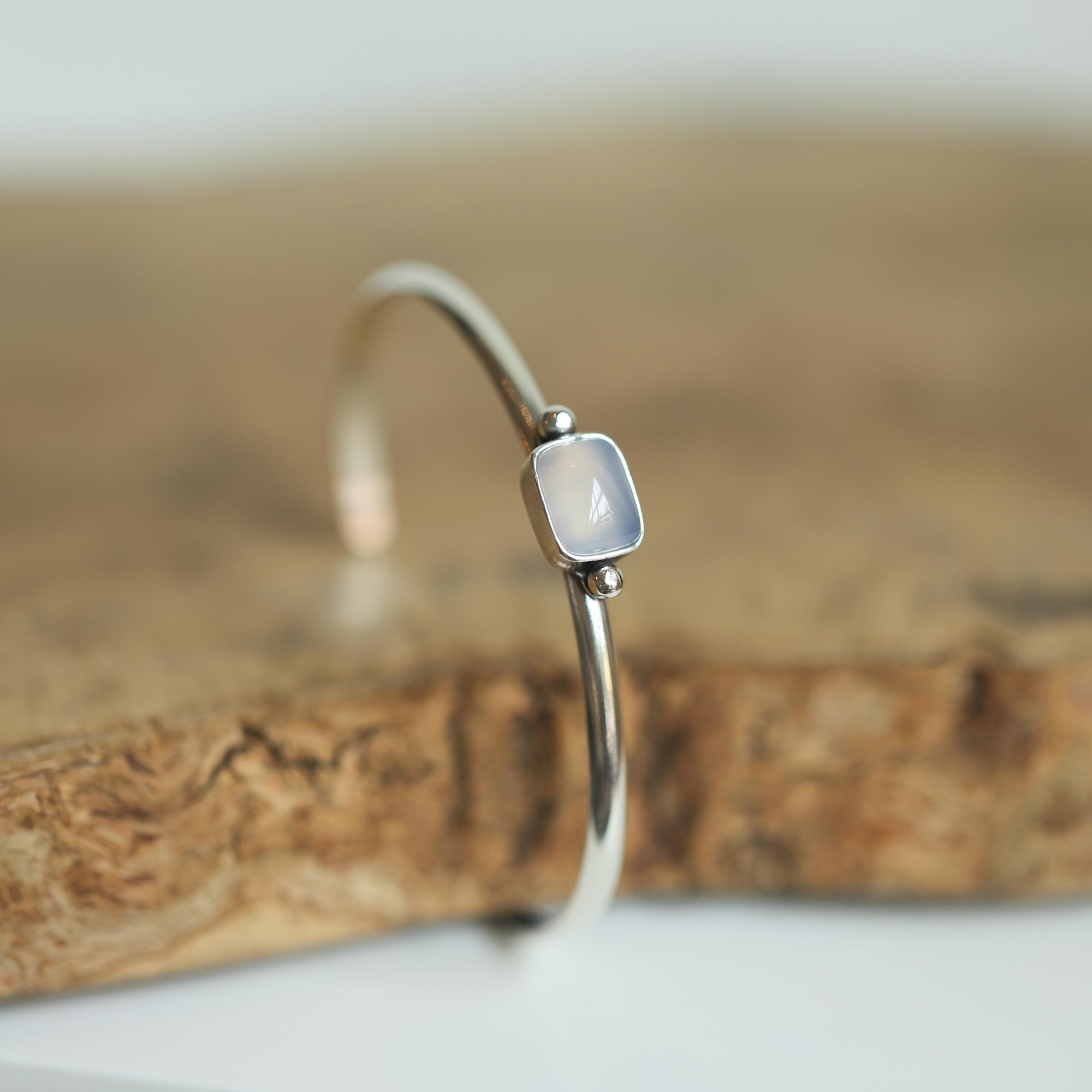 Chalcedony Cuff Bracelet - Chalcedony Bracelet - Blue Chalcedony Bangle - .925 Sterling Silver