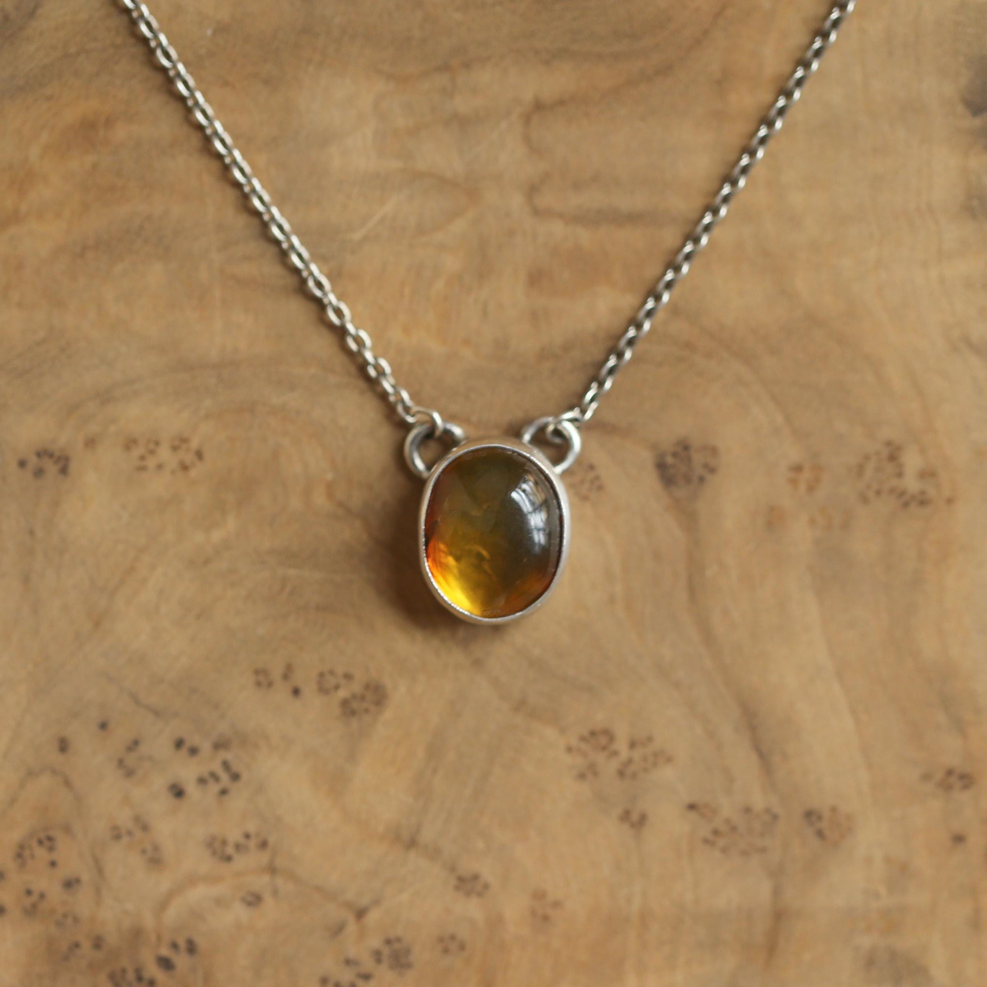 Chiapas Amber Necklace - Yellow Amber Pendant - Sterling Silver - Ready to Ship