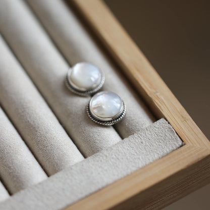 Mother Of Pearl Traditional Posts 12mm stone - White Nacre Earrings - Sterling Silver