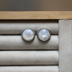 Mother Of Pearl Earrings - Traditional Posts - White Nacre Post Earrings - Sterling Silver