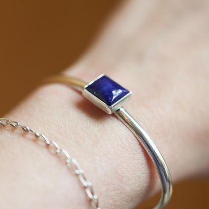 Sterling Silver Lapis Lazuli Cuff Bracelet – Deep Blue Gemstone Bangle