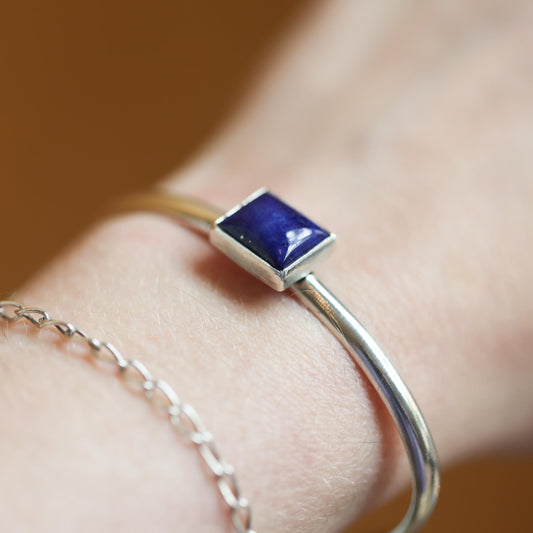 Sterling Silver Lapis Lazuli Cuff Bracelet – Deep Blue Gemstone Bangle