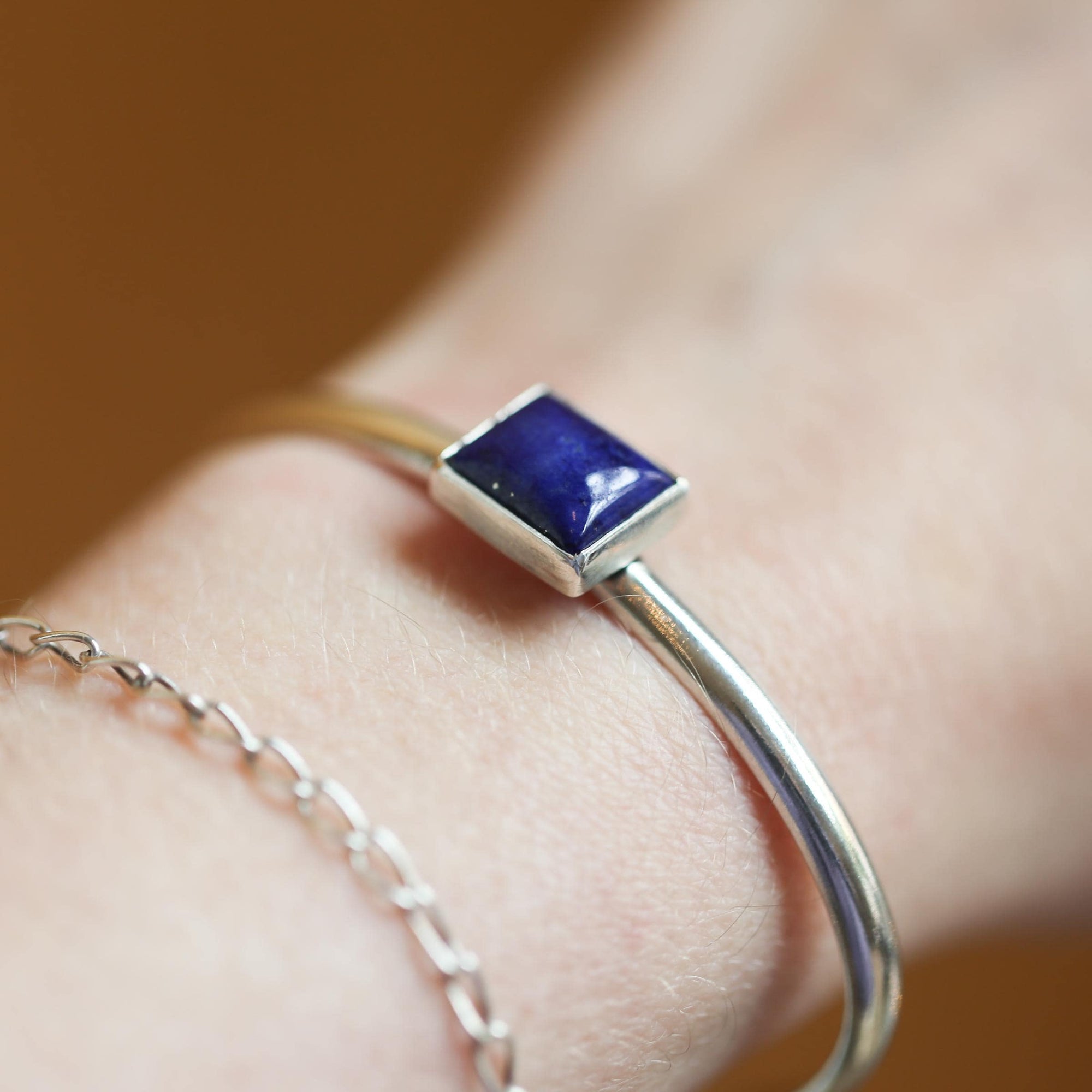 Lapis Cuff Bracelet - Lapis Lazuli Bangle - Silver Lapis Bracelet