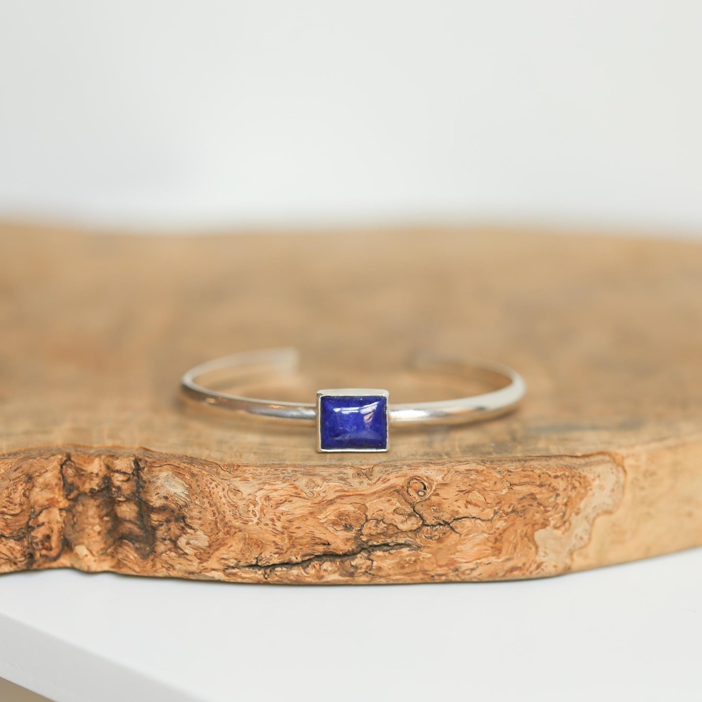 Sterling Silver Lapis Lazuli Cuff Bracelet – Deep Blue Gemstone Bangle