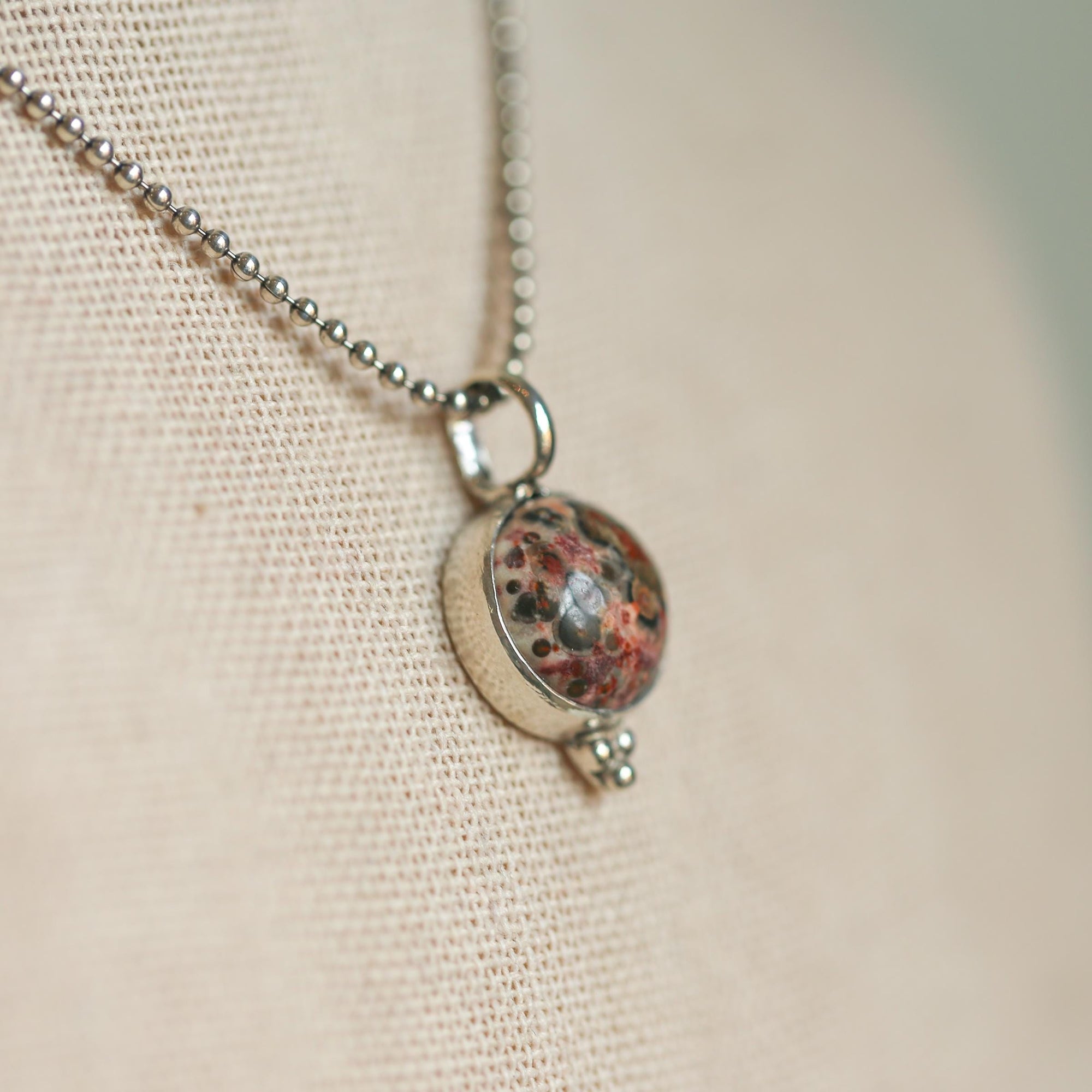 Leopard Skin Jasper Pendant - .925 Sterling Silver Necklace - Silversmith Pendant