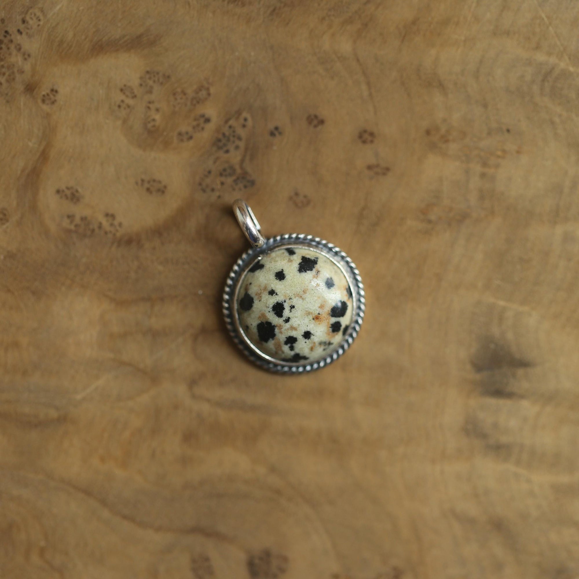 Dalmatian Jasper Pendant Charm - Sterling Silver