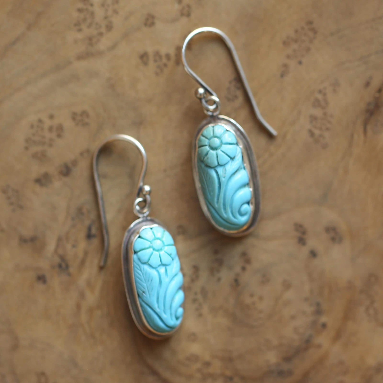 Ready To Ship - Carved Turquoise Earrings - Choose Your Pair - .925 Sterling Silver