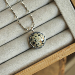 Dalmatian Jasper Pendant Charm - Sterling Silver