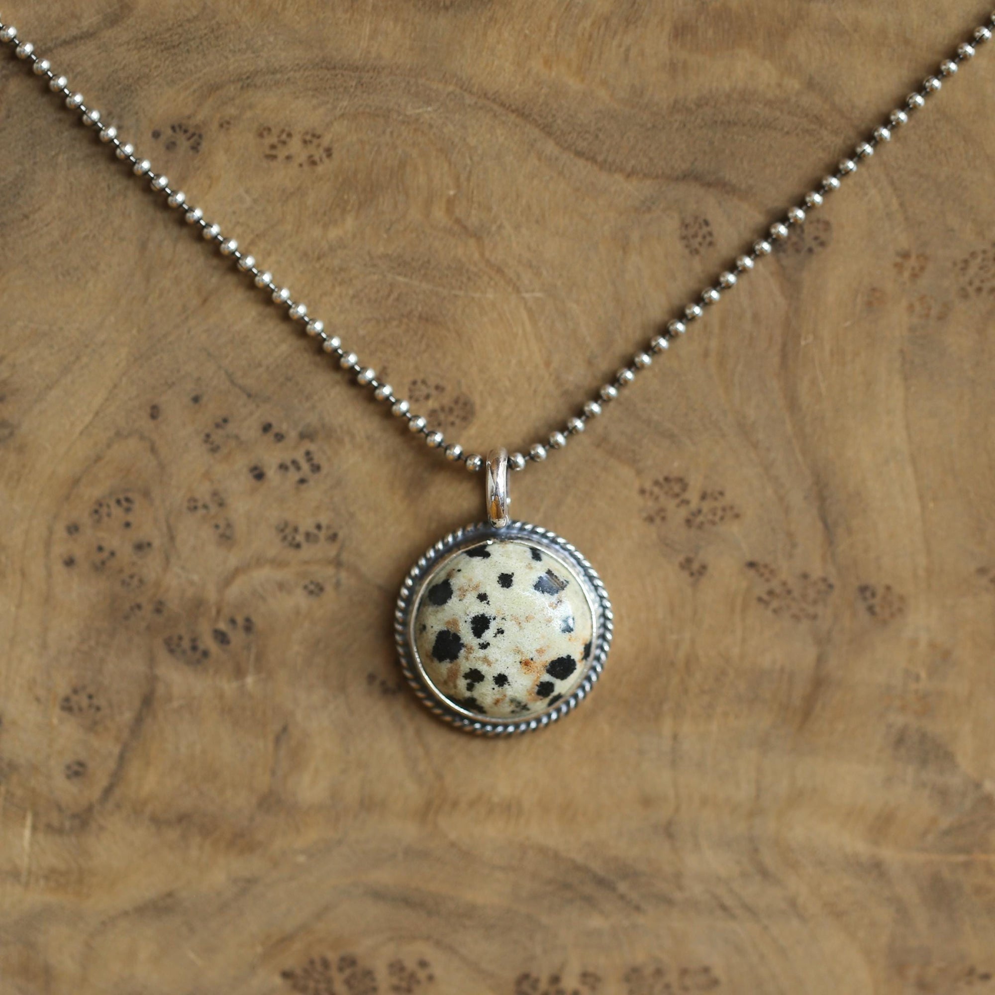 Dalmatian Jasper Pendant Charm - Sterling Silver