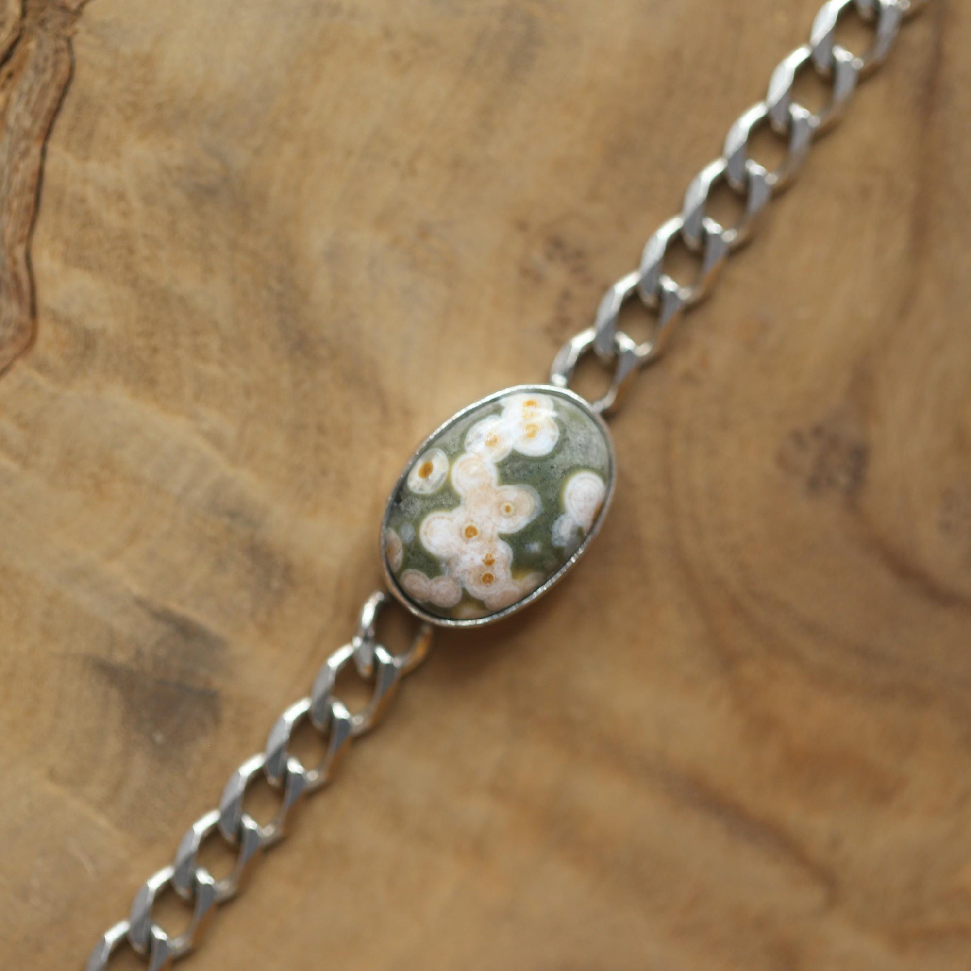 Ocean Jasper Link Bracelet - Sterling Silver Chain Bracelet - Choose Your Stone
