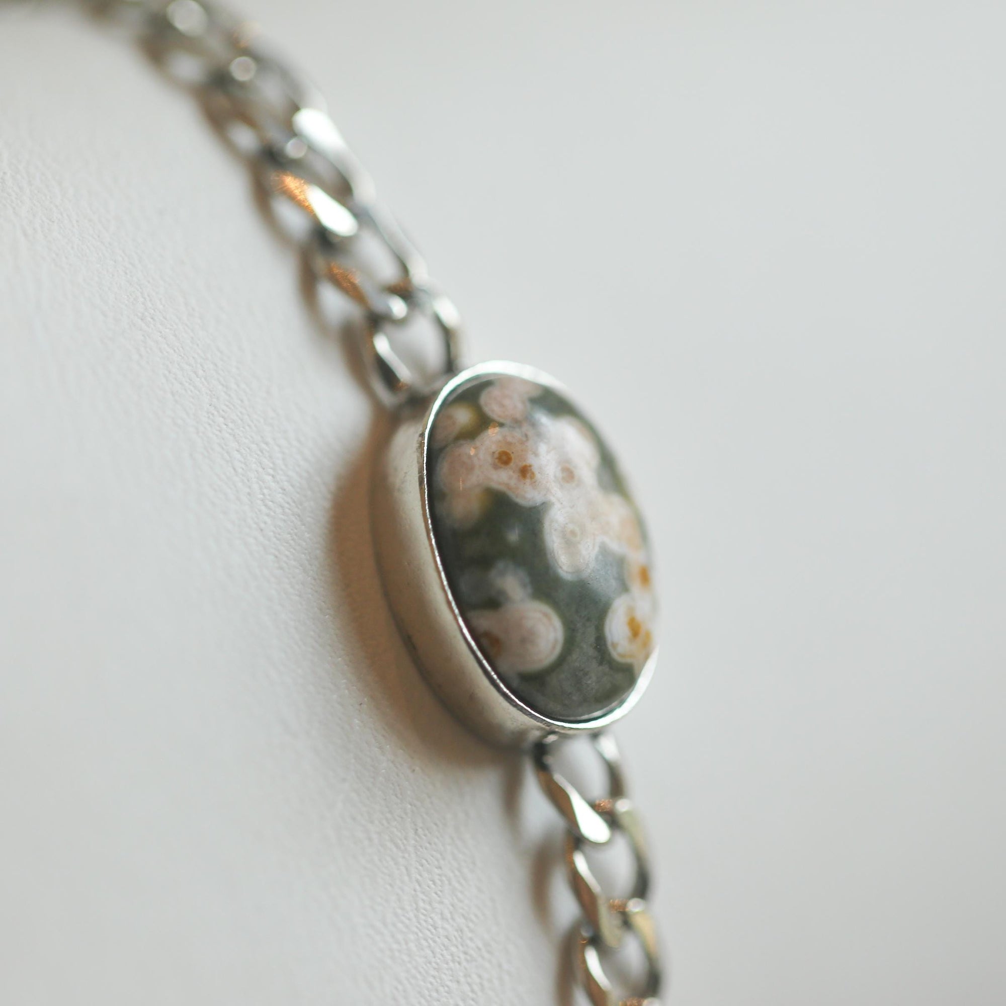 Ocean Jasper Link Bracelet - Sterling Silver Chain Bracelet - Choose Your Stone