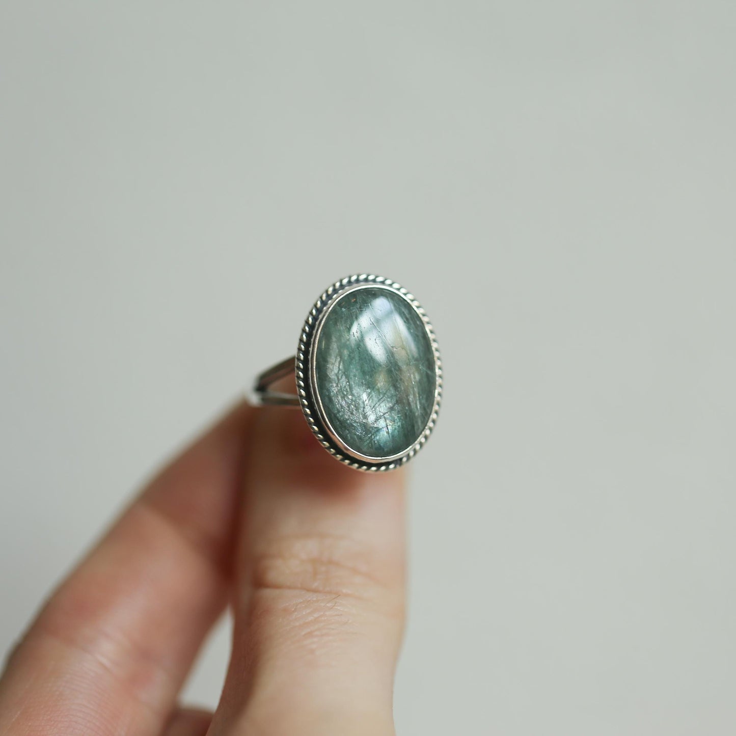 Green Kyanite Sterling Silver Ring – Handmade Boho Statement Ring