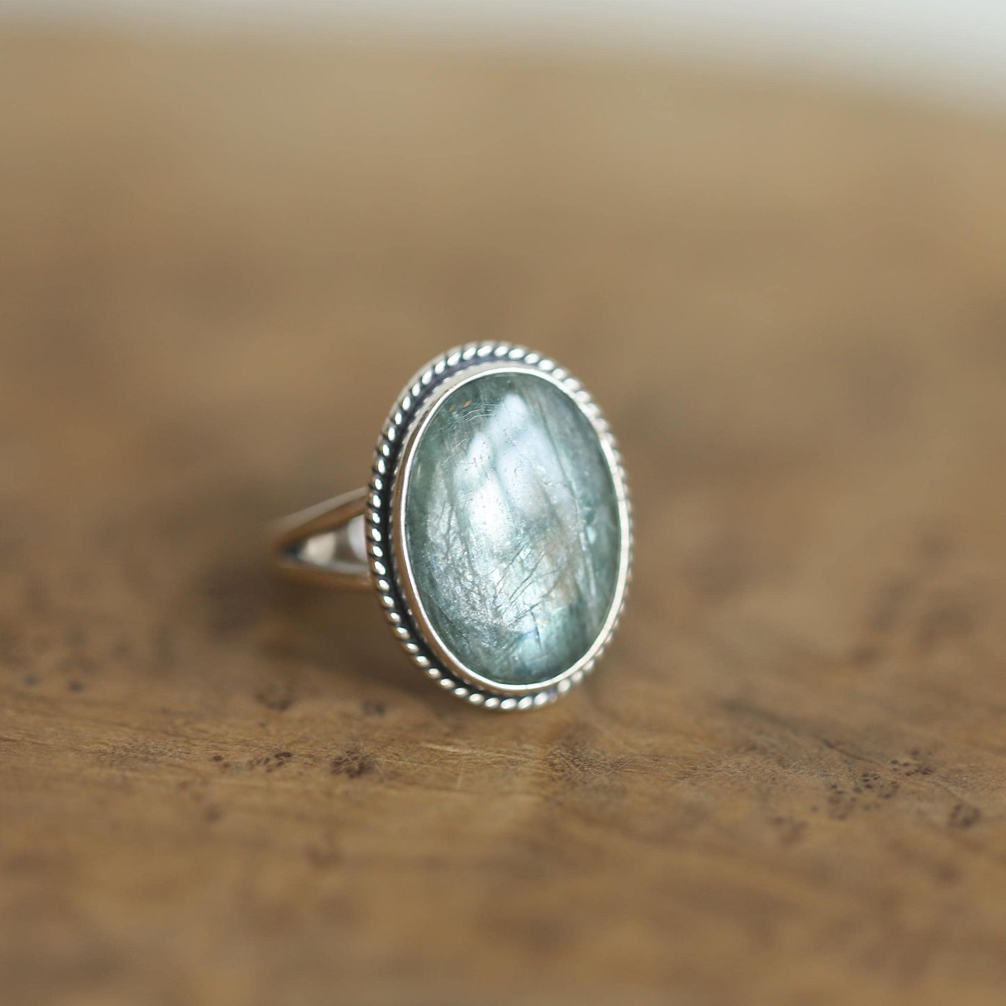 Green Kyanite Sterling Silver Ring – Handmade Boho Statement Ring